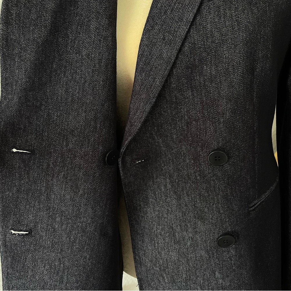 Theory Double Breasted Stretch Denim Navy Blazer NWT - Picture 5 of 16